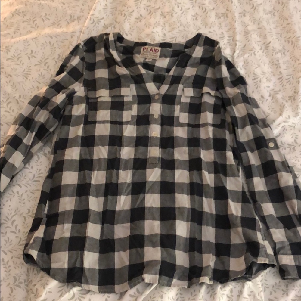 Black and white plaid blouse